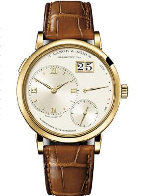 Replica A. Lange & Söhne Grand Lange 1 Watch - 40.9mm Yellow Gold Case - Champagne Dial - Brown Alligator Strap Watch 117.021