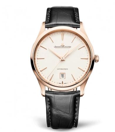 Jaeger-LeCoultre Master Ultra Thin Date Pink Gold Eggshell Alligator Replica Watch 1232511
