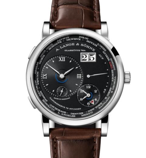 A Lange Sohne LANGE 1 TIME ZONE White gold with dial in black Replica Watch 136.029