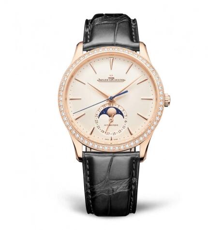 Jaeger-LeCoultre Master Ultra Thin Moon Pink Gold Diamond Eggshell Alligator Replica Watch 1362503