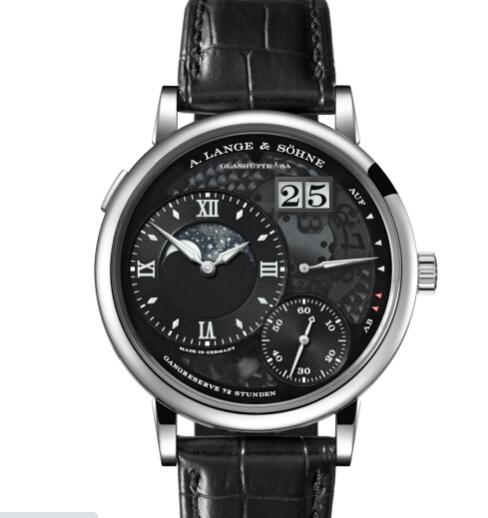 A Lange and Sohne GRAND LANGE 1 MOON PHASE "Lumen" Platinum with semi-transparent dial in black Replica Watch 139.035