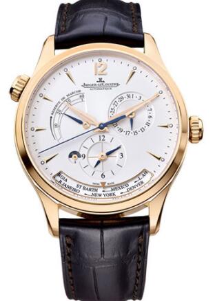 Jaeger-LeCoultre Master Geographic Watch - 39 mm Pink Gold Case - Silver Dial - Black Alligator Strap Replica Watch 1422521