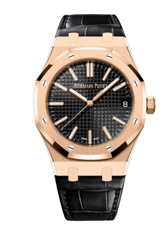 Audemars Piguet Royal Oak Selfwinding 41 Pink Gold Black Strap Replica Watch 15510OR.OO.D002CR.02