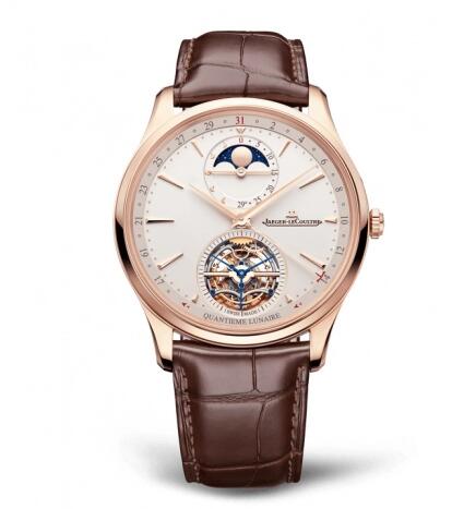 Jaeger-LeCoultre Master Ultra Thin Tourbillon Moon Pink Gold Eggshell Alligator replica watch 169241J