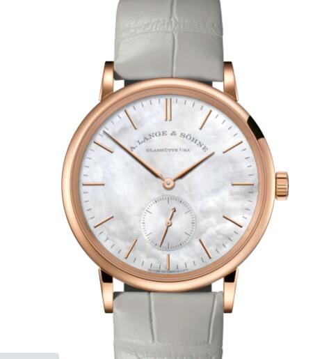 A Lange Sohne Saxonia Replica Watch Pink gold with mother-of-pearl-coated dial in white 219.043
