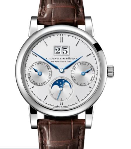 A Lange Sohne Saxonia annual calendar Replica Watch White gold with dial in argenté 330.026