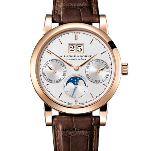 A Lange Sohne Saxonia annual calendar Replica Watch Pink gold with dial in argenté 330.032