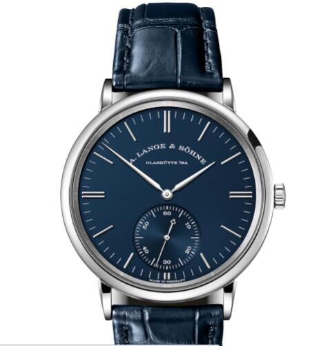 A Lange Sohne Saxonia automatic Replica Watch White gold with dial in deep-blue 380.028