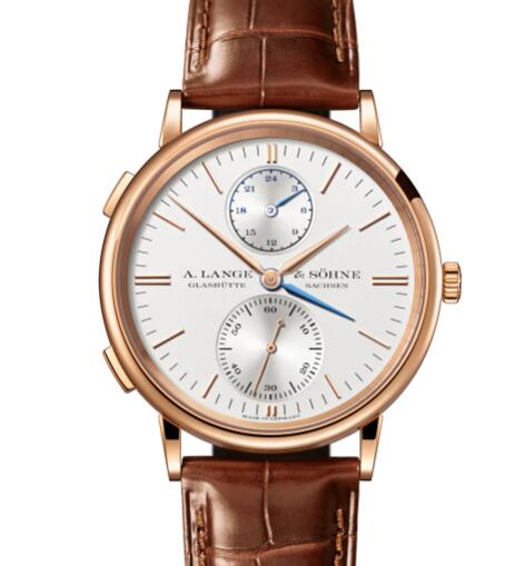 A Lange and Sohne Saxonia dual time Replica Watch Pink gold with dial in argenté 386.032