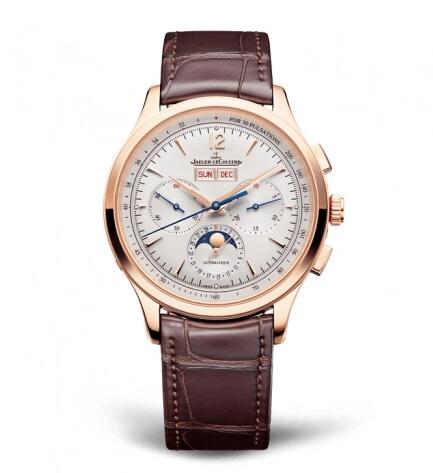 Jaeger-LeCoultre Master Control Chronograph Calendar Pink Gold Silver Alligator replica watch 413252J