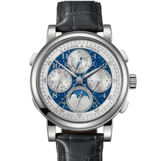 A Lange & Sohne 1815 RATTRAPANTE PERPETUAL CALENDAR HANDWERKSKUNST Replica Watch White gold with enamelled and hand-engraved white-gold dial in blue/argenté 421.048