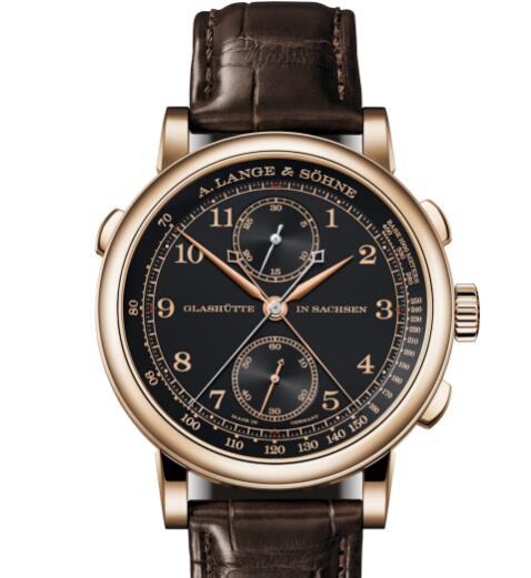 A Lange and Sohne 1815 RATTRAPANTE CHRONOGRAPH Replica Watch Honey gold with dial in black 425.050