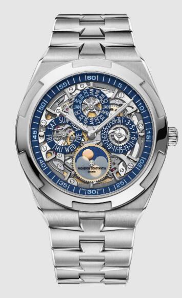 Vacheron Constantin Overseas perpetual calendar ultra-thin skeleton 18K white gold Replica Watch 4300V/120G-B946