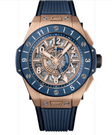 Hublot Big Bang Unico GMT King Gold Blue Ceramic 45 mm Replica Watch 471.OL.7128.RX