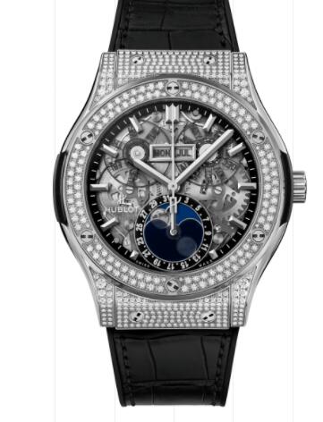 Hublot Classic Fusion Aerofusion Moonphase Titanium Pavé 45 mm Replica Watch 517.NX.0170.LR.1704