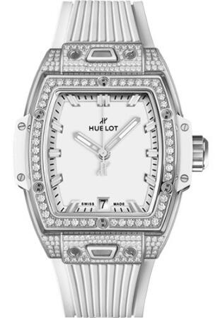 Replica Hublot Spirit of Big Bang Titanium White Pavé Watch 662.NE.2010.RW.1604 39 mm White Dial White Rubber Strap