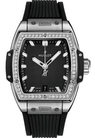 Replica Hublot Spirit of Big Bang Titanium Diamonds Watch 662.NX.1170.RX.1204 39 mm Black Dial Black Rubber Strap