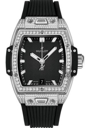 Replica Hublot Spirit of Big Bang Titanium Pavé Watch 662.NX.1170.RX.1604 39 mm Black Dial Black Rubber Strap