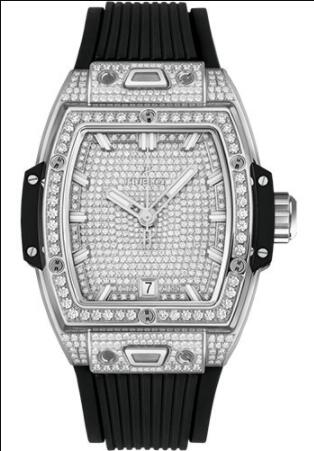 Replica Hublot Spirit of Big Bang Titanium Full Pavé Watch 662.NX.9000.RX.1604 39 mm Titanium Dial Black Rubber Strap