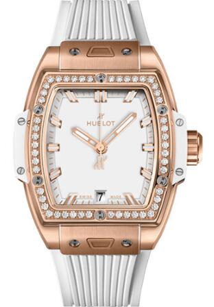 Replica Hublot Spirit of Big Bang King Gold White Diamonds Watch 662.OE.2080.RW.1204 39 mm White Dial White Rubber Strap