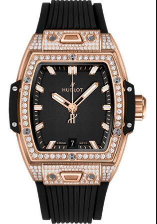 Replica Hublot Spirit of Big Bang King Gold Pavé Watch 662.OX.1180.RX.1604 39 mm Black Dial Black Rubber Strap