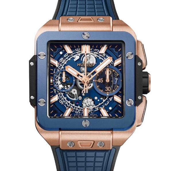 HUBLOT Square Bang Unico King Gold Blue Ceramic Replica Watch 821.OL.5180.RX-SD