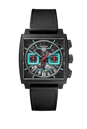 TAG Heuer CBL2184.FT6236 Monaco Calibre Heuer 02 Titanium DLC Skeleton Turquoise Replica Watch