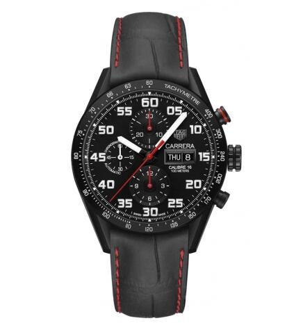 TAG Heuer Carrera Calibre 16 Day-Date 43 Titanium PVD Black Alligator replica watch CV2A83.FC6393