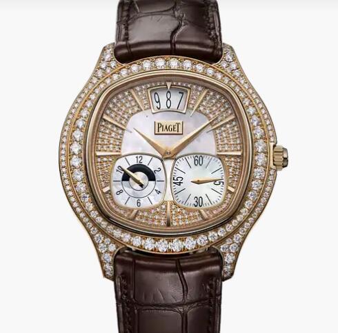 Replica Piaget Emperador cushion Rose gold Diamond Dual time zone Watch G0A32020 Piaget Replica Watch