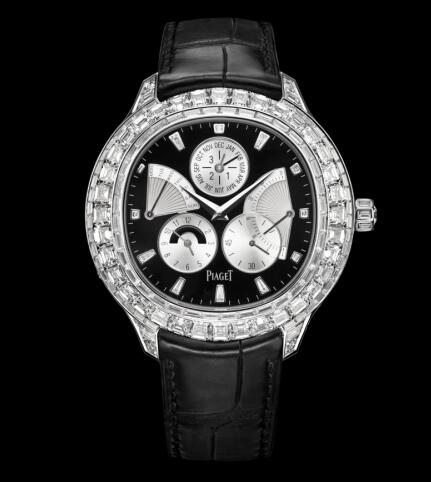 Replica Piaget Emperador Coussin Perpetual Calendar White Gold Diamond Black Watch G0A37020