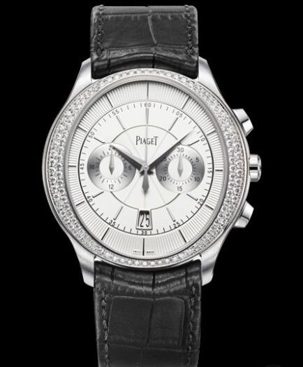 Replica Piaget Gouverneur Chronographe Watch G0A37113 White Gold - Diamonds - Alligator Strap