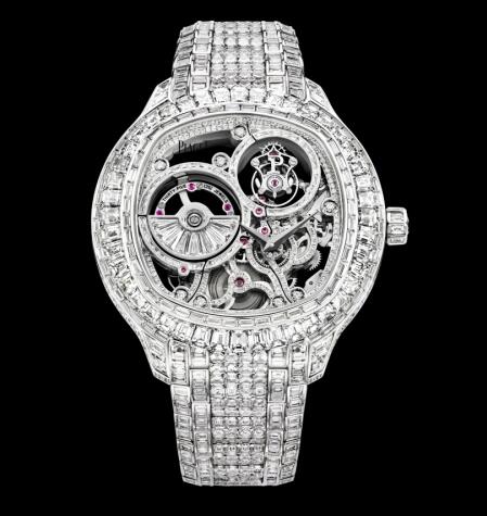 Replica Piaget Emperador Coussin Tourbillon Skeleton White Gold Diamond Bracelet Watch G0A39040