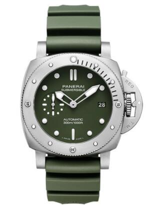 Replica Panerai Submersible - 42mm - Brushed Steel - Military Green Dial PAM01055