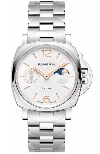 Replica Panerai Luminor Due Luna Automatic Stainless Steel Silver Bracelet Watch PAM01301