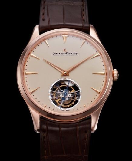 Replica Jaeger Lecoultre Master Ultra Thin Tourbillon Q1322410 Pink Gold - Alligator Bracelet Watch