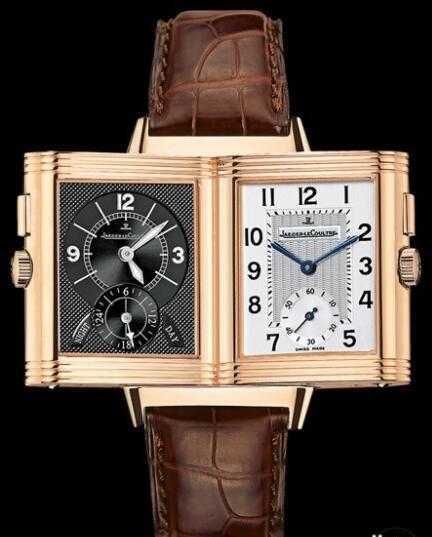 Replica Jaeger Lecoultre Reverso Duoface Q2712410 Pink Gold - Alligator Bracelet Watch