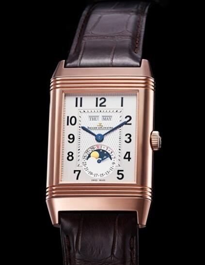 Replica Jaeger Lecoultre Grande Reverso Calendar Q3752520 Pink Gold - Alligator Bracelet Watch