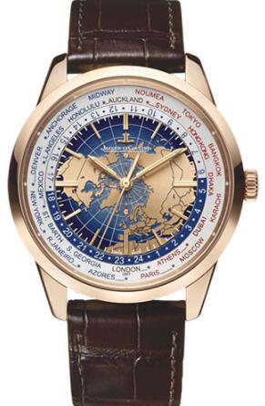 Jaeger-LeCoultre Geophysic Universal Time Replica Watch - 41.6 mm Pink Gold Case - Blue Dial - Brown Alligator Strap Q8102520