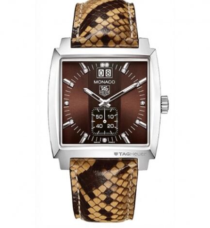 Replica TAG Heuer Monaco Quartz Big Date Stainless Steel Brown Python Watch WAW1315.FC6217