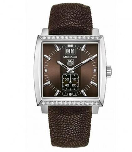 Replica TAG Heuer Monaco Quartz Big Date Stainless Steel Diamond Brown Galuchat Watch WAW1316.EB0025