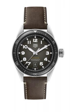 TAG Heuer Autavia Isograph Calibre 5 Stainless Steel Black Leather Replica Watch WBE5110.FC8266